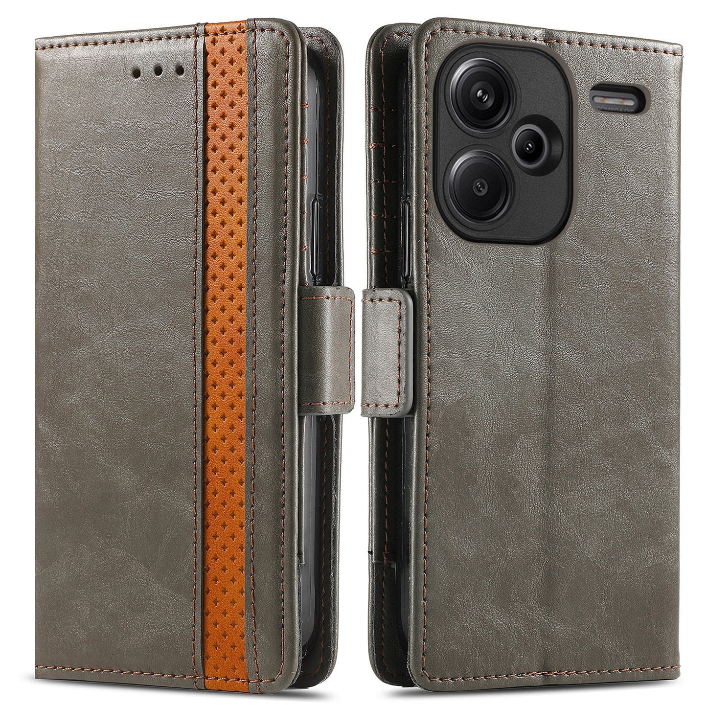 CASENEO 002 Series For Xiaomi Redmi Note 13 Pro+ 5G Case Wallet Stand Flip Phone Cover RFID Blocking - Grey