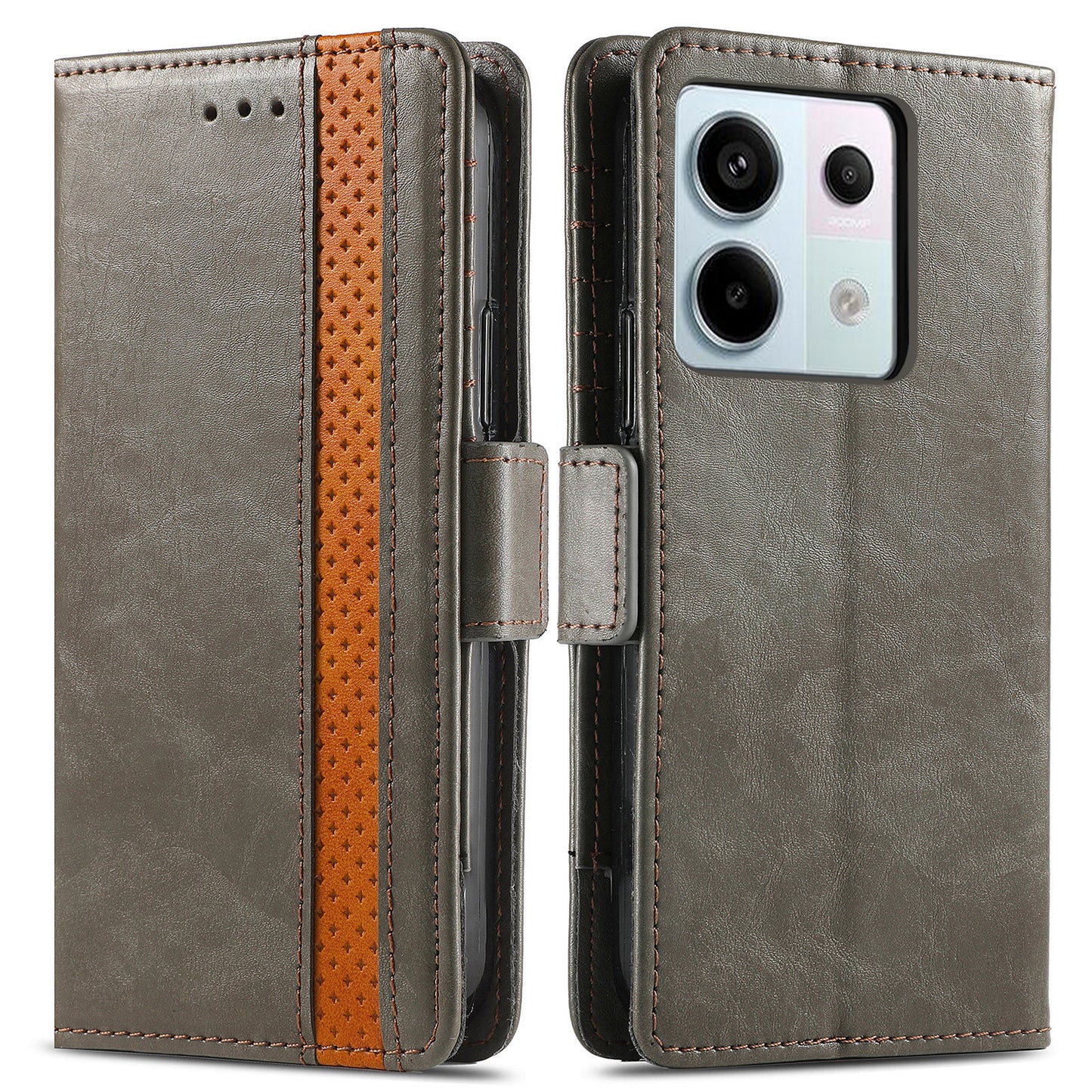 CASENEO 002 Series For Xiaomi Redmi Note 13 Pro 5G / Poco X6 5G / Poco M6 Pro 4G Leather Phone Case RFID Blocking Wallet - Grey