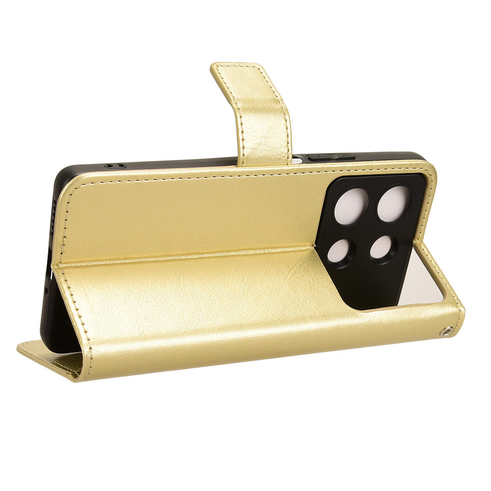 For Xiaomi Redmi Note 13R Pro 5G Leather Phone Cover with Wallet Card Slots - Gold