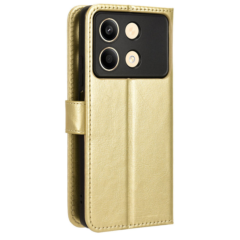 For Xiaomi Redmi Note 13R Pro 5G Leather Phone Cover with Wallet Card Slots - Gold