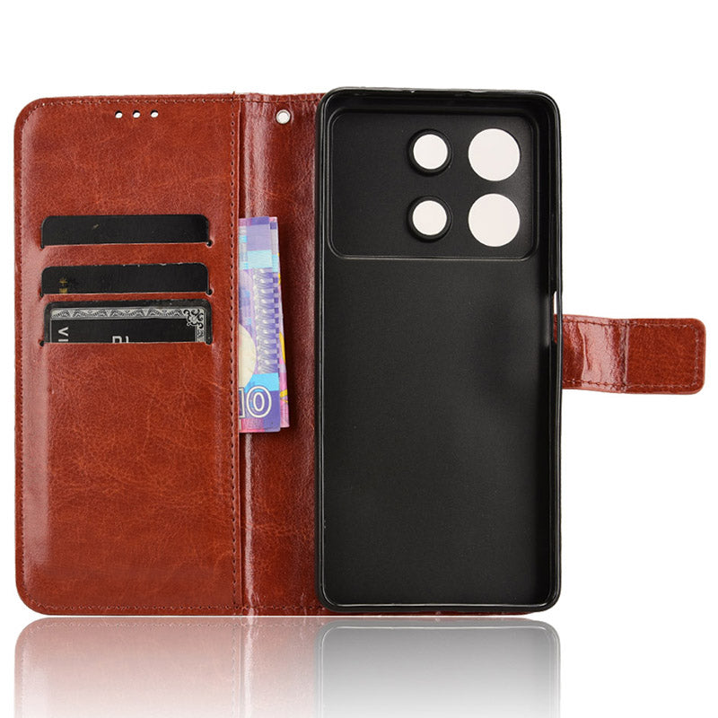 For Xiaomi Redmi Note 13R Pro 5G Leather Phone Cover with Wallet Card Slots - Brown