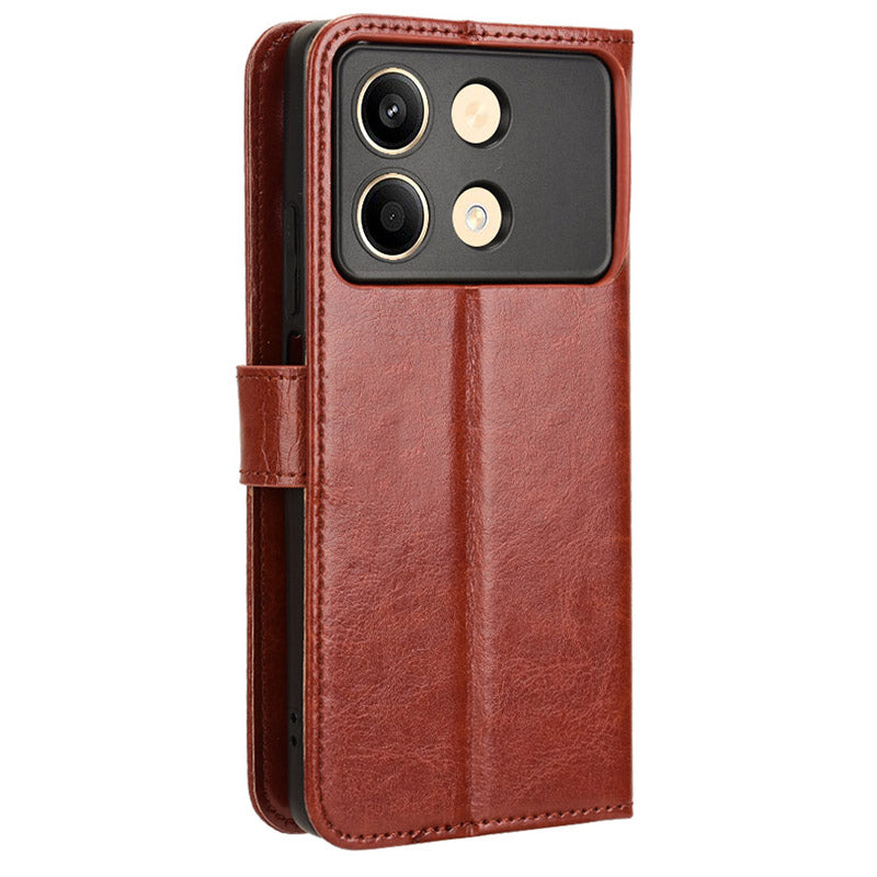 For Xiaomi Redmi Note 13R Pro 5G Leather Phone Cover with Wallet Card Slots - Brown