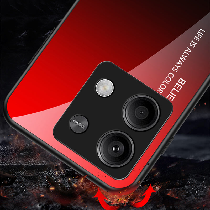 For Xiaomi Redmi Note 13 5G Gradient Phone Case Tempered Glass Cover - Gradient Red Black