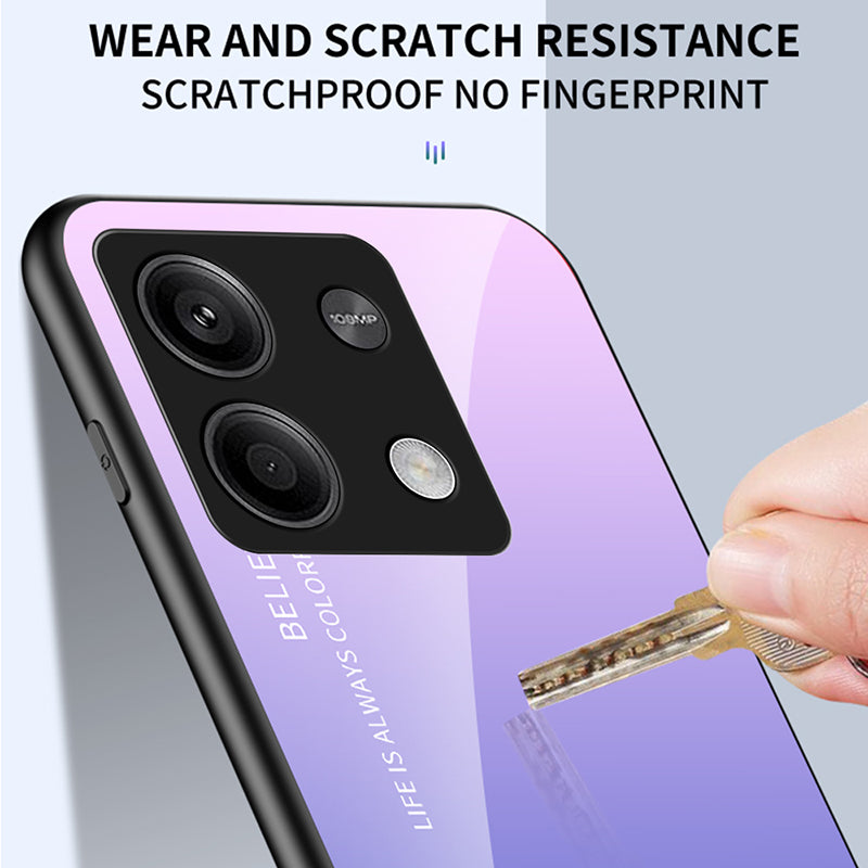 For Xiaomi Redmi Note 13 5G Gradient Phone Case Tempered Glass Cover - Gradient Red Black