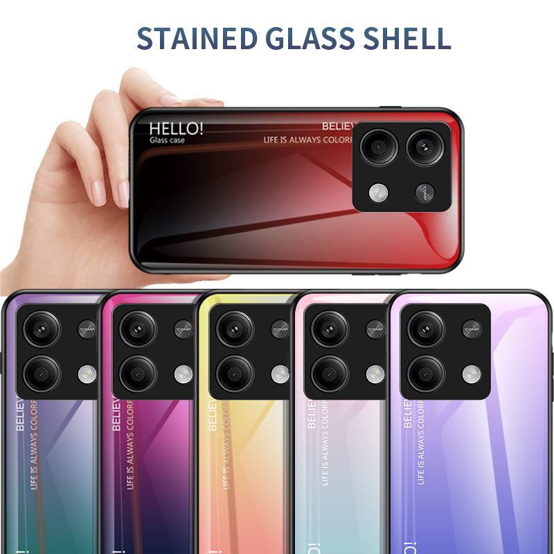For Xiaomi Redmi Note 13 5G Gradient Phone Case Tempered Glass Cover - Gradient Red Black