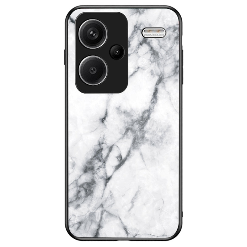 For Xiaomi Redmi Note 13 Pro+ 5G Cell Phone Case Marble Pattern Tempered Glass+PC+TPU Anti-drop Shell - White Marble