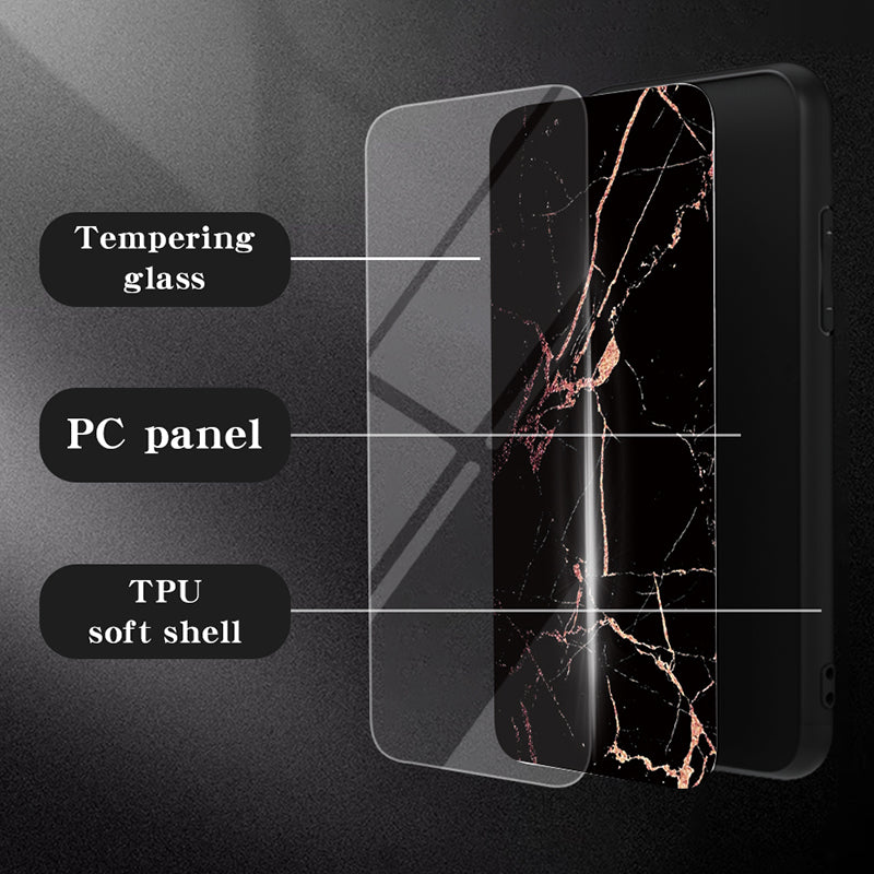 For Xiaomi Redmi Note 13 Pro+ 5G Cell Phone Case Marble Pattern Tempered Glass+PC+TPU Anti-drop Shell - White Marble