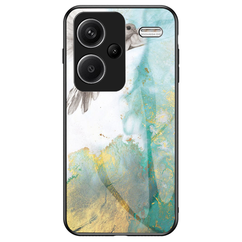 For Xiaomi Redmi Note 13 Pro+ 5G Cell Phone Case Marble Pattern Tempered Glass+PC+TPU Anti-drop Shell - Flying Pigeon Marble