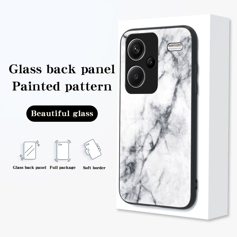 For Xiaomi Redmi Note 13 Pro+ 5G Cell Phone Case Marble Pattern Tempered Glass+PC+TPU Anti-drop Shell - Flying Pigeon Marble
