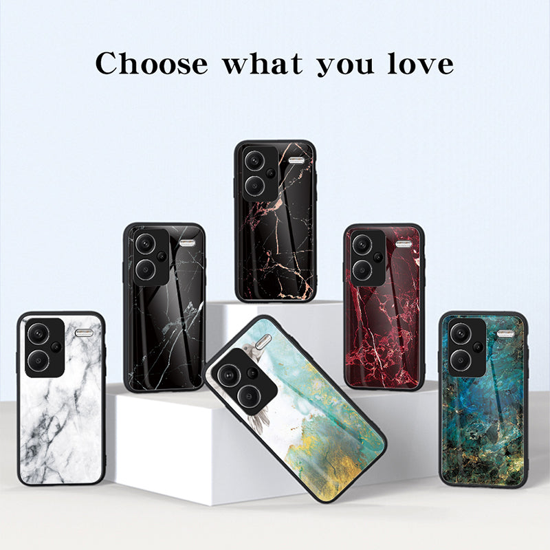 For Xiaomi Redmi Note 13 Pro+ 5G Cell Phone Case Marble Pattern Tempered Glass+PC+TPU Anti-drop Shell - Flying Pigeon Marble