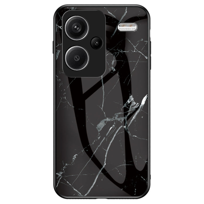 For Xiaomi Redmi Note 13 Pro+ 5G Cell Phone Case Marble Pattern Tempered Glass+PC+TPU Anti-drop Shell - Black Marble