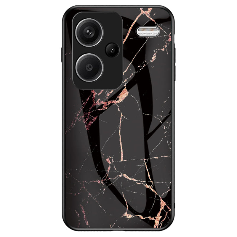 For Xiaomi Redmi Note 13 Pro+ 5G Cell Phone Case Marble Pattern Tempered Glass+PC+TPU Anti-drop Shell - Gold Black Marble