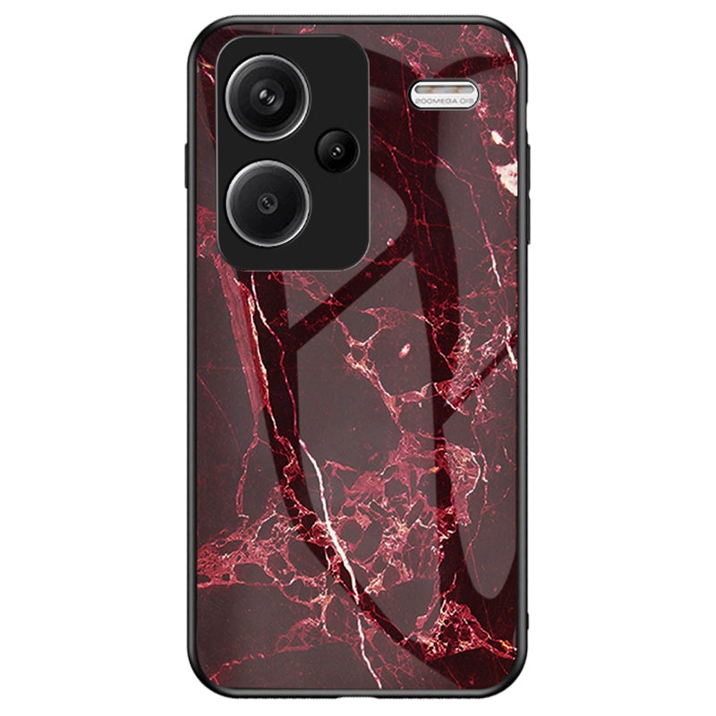 For Xiaomi Redmi Note 13 Pro+ 5G Cell Phone Case Marble Pattern Tempered Glass+PC+TPU Anti-drop Shell - Blood Red Marble