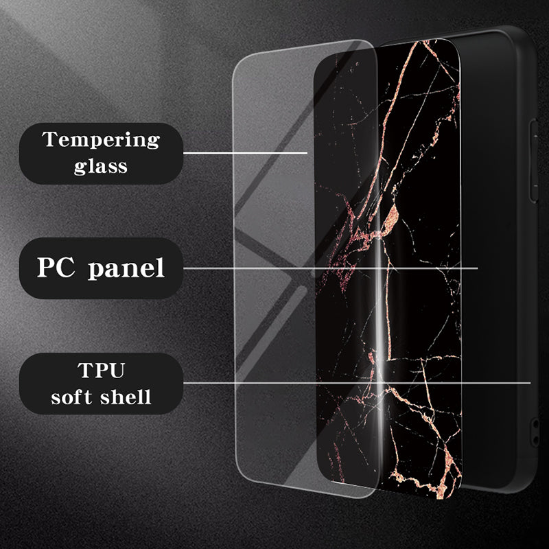 For Xiaomi Redmi Note 13 5G Case Marble Pattern Shockproof Tempered Glass+PC+TPU Cover - Emerald Marble