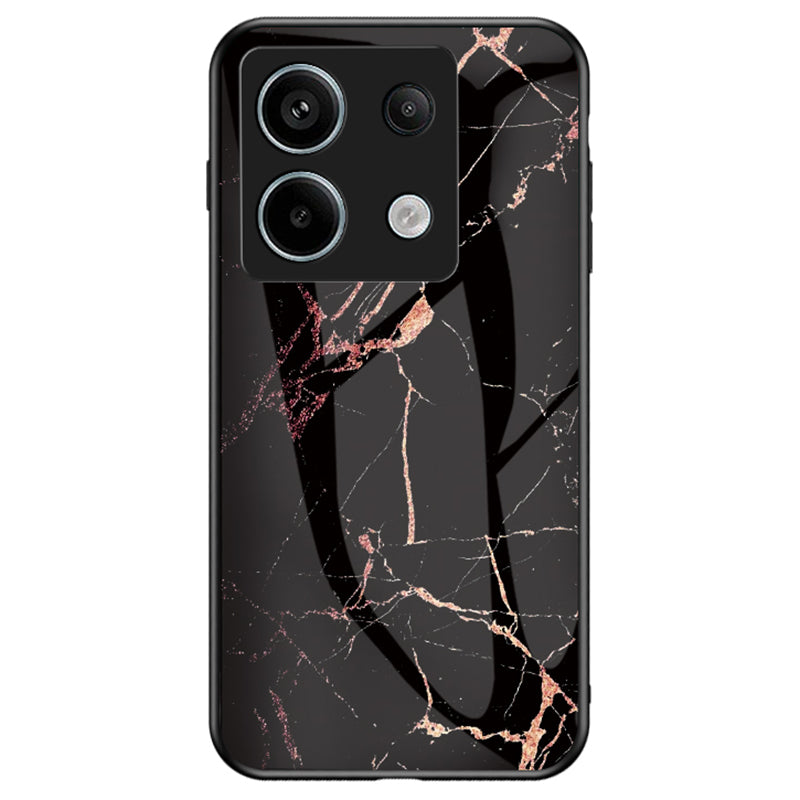 For Xiaomi Redmi Note 13 Pro 5G / Poco X6 5G Case Marble Pattern Scratch-proof Tempered Glass+PC+TPU Phone Shell - Gold Black Marble