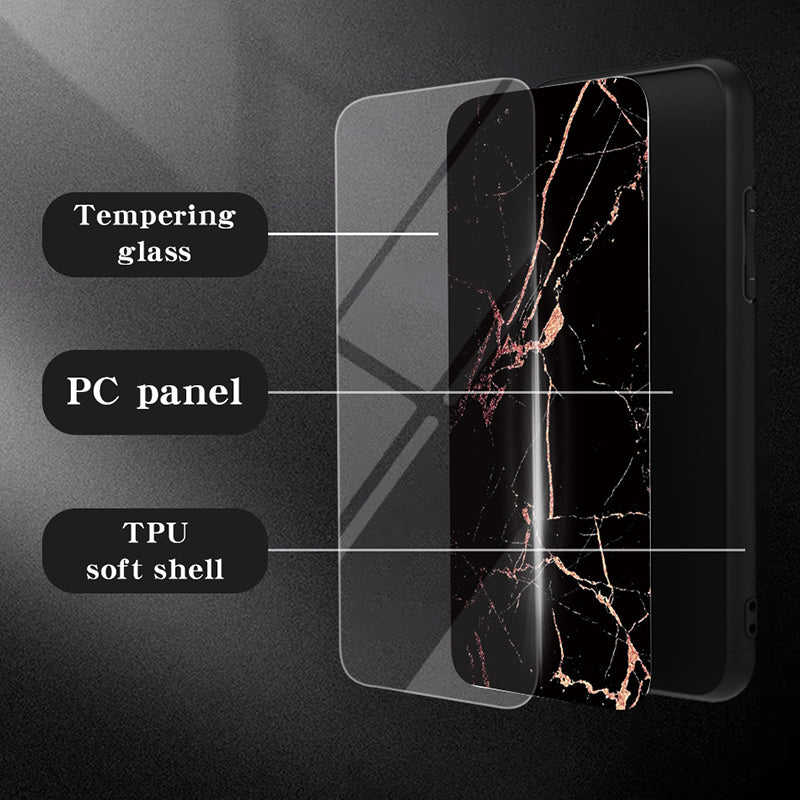 For Xiaomi Redmi Note 13 Pro 5G / Poco X6 5G Case Marble Pattern Scratch-proof Tempered Glass+PC+TPU Phone Shell - Gold Black Marble