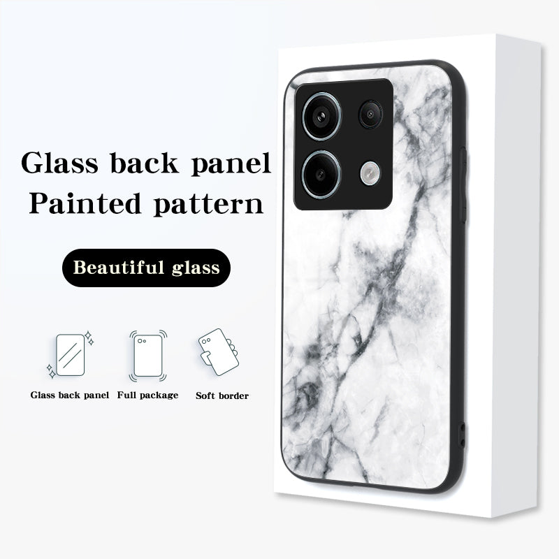 For Xiaomi Redmi Note 13 Pro 5G / Poco X6 5G Case Marble Pattern Scratch-proof Tempered Glass+PC+TPU Phone Shell - Gold Black Marble