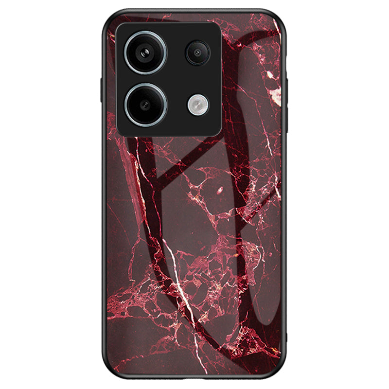 For Xiaomi Redmi Note 13 Pro 5G / Poco X6 5G Case Marble Pattern Scratch-proof Tempered Glass+PC+TPU Phone Shell - Blood Red Marble