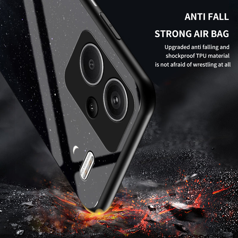 For Xiaomi Redmi Note 13 Pro+ 5G Case Slim-Fit Starry Sky Pattern Tempered Glass+PC+TPU Smart Phone Cover - Bright Starry Sky