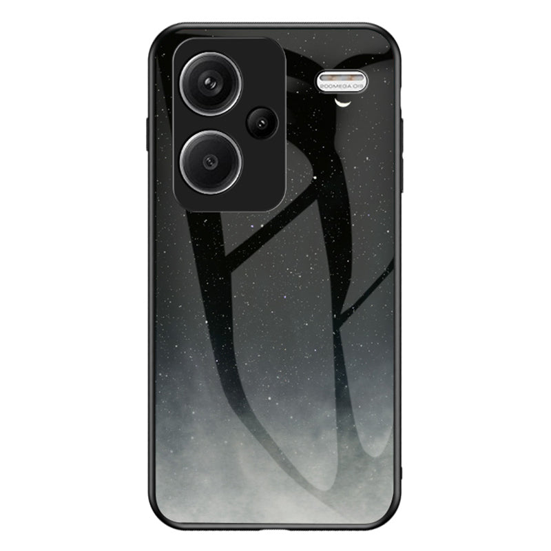 For Xiaomi Redmi Note 13 Pro+ 5G Case Slim-Fit Starry Sky Pattern Tempered Glass+PC+TPU Smart Phone Cover - Starry Crescent Moon