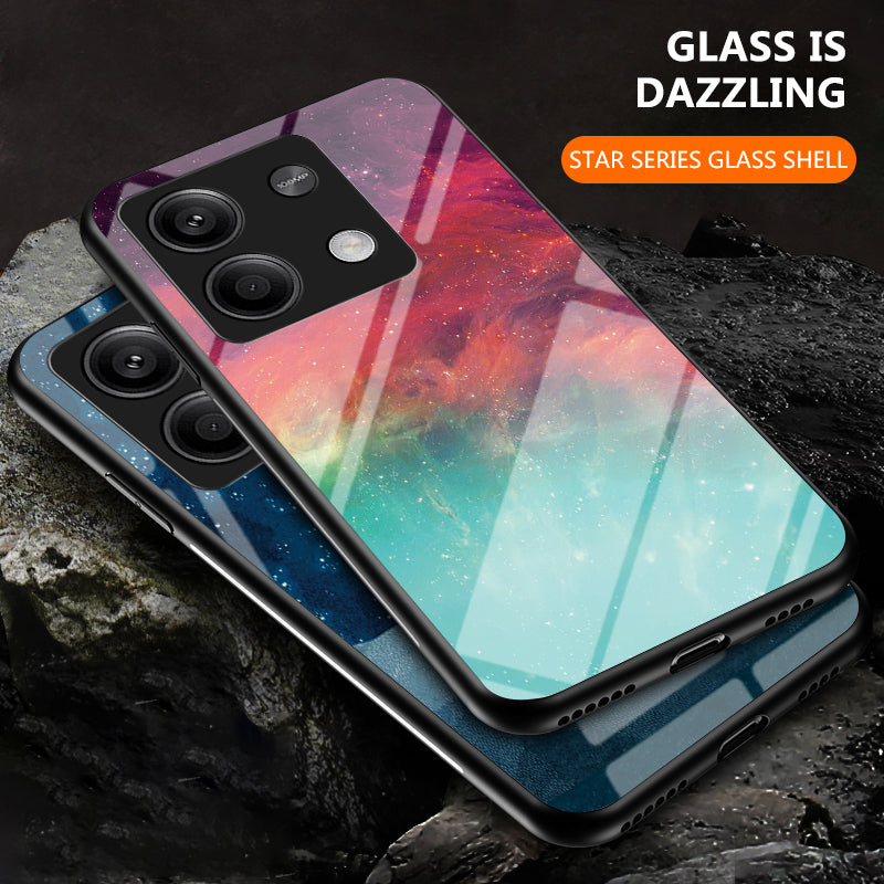 For Xiaomi Redmi Note 13 5G Case Tempered Glass+PC+TPU Phone Back Protector with Starry Sky Pattern - Color Starry Sky
