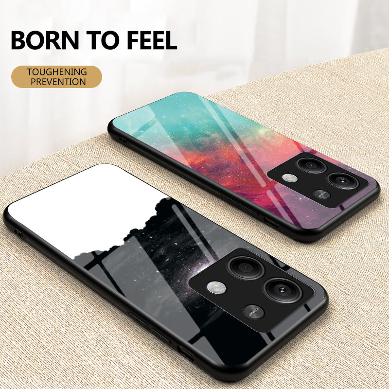 For Xiaomi Redmi Note 13 5G Case Tempered Glass+PC+TPU Phone Back Protector with Starry Sky Pattern - Bright Starry Sky