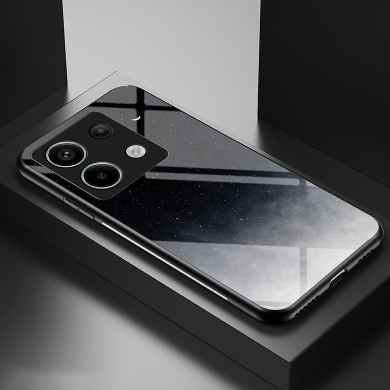 Phone Cover for Xiaomi Redmi Note 13 Pro 5G / Poco X6 5G Case Tempered Glass+PC+TPU Starry Sky Pattern Shell - Starry Crescent Moon