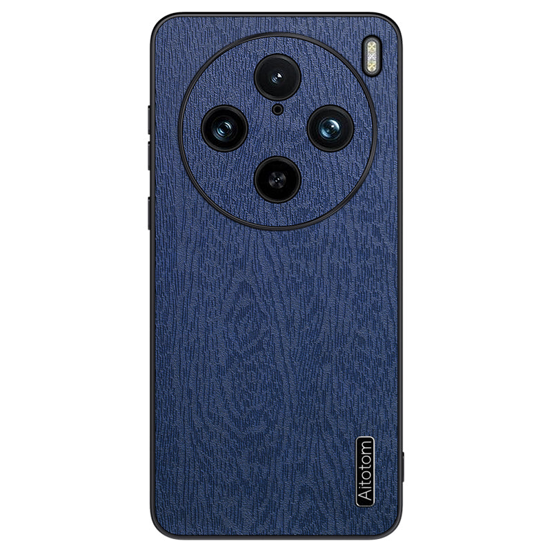 For vivo X100 Pro 5G Case Wood Grain PU+PC+TPU Shockproof Phone Cover - Blue