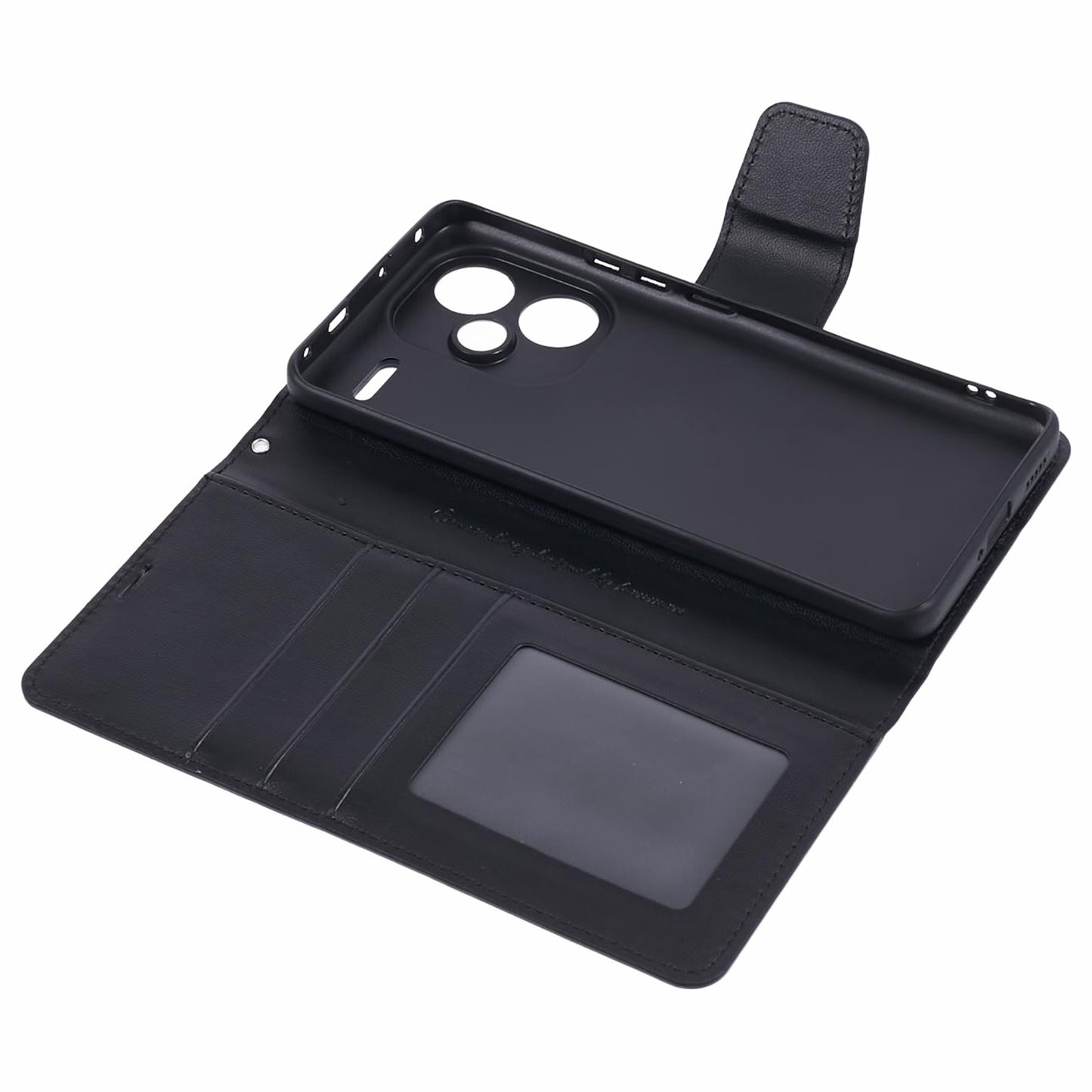 HANMAN Mill Series for Xiaomi Redmi Note 13 Pro+ 5G Case PU Leather Wallet Phone Stand Cover - Black