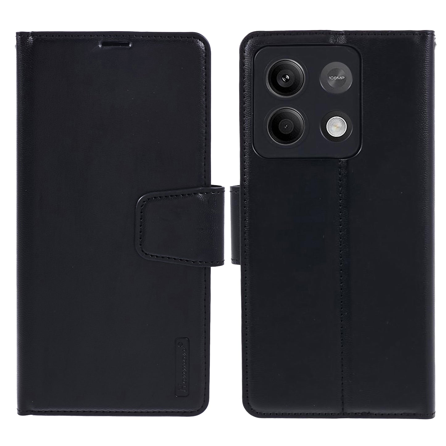 HANMAN Mill Series Phone Cover for Xiaomi Redmi Note 13 5G Case PU Leather Phone Shell Wallet - Black