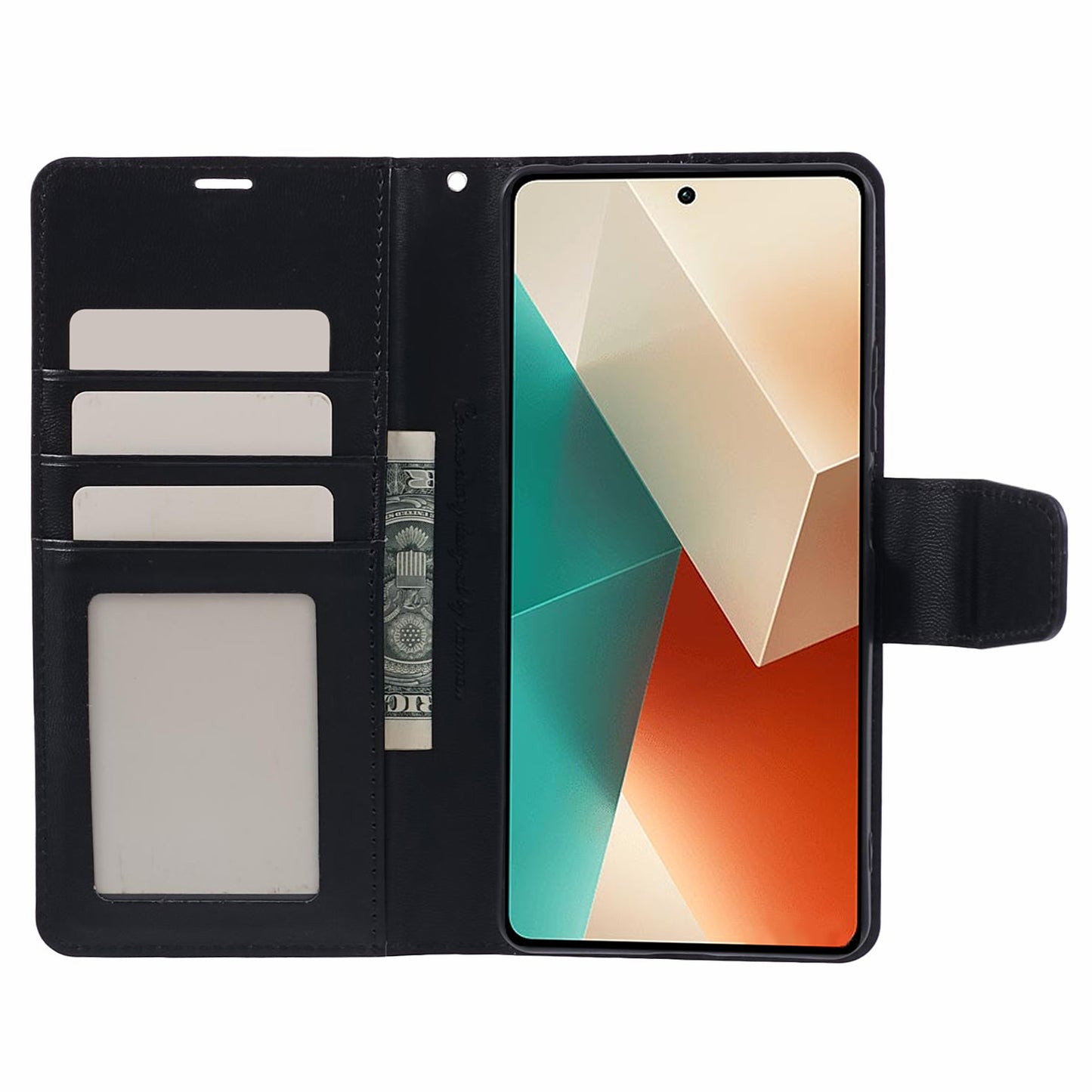 HANMAN Mill Series Phone Cover for Xiaomi Redmi Note 13 5G Case PU Leather Phone Shell Wallet - Black