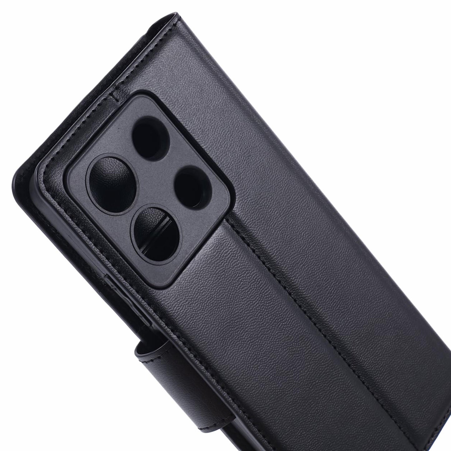 HANMAN Mill Series Phone Cover for Xiaomi Redmi Note 13 5G Case PU Leather Phone Shell Wallet - Black