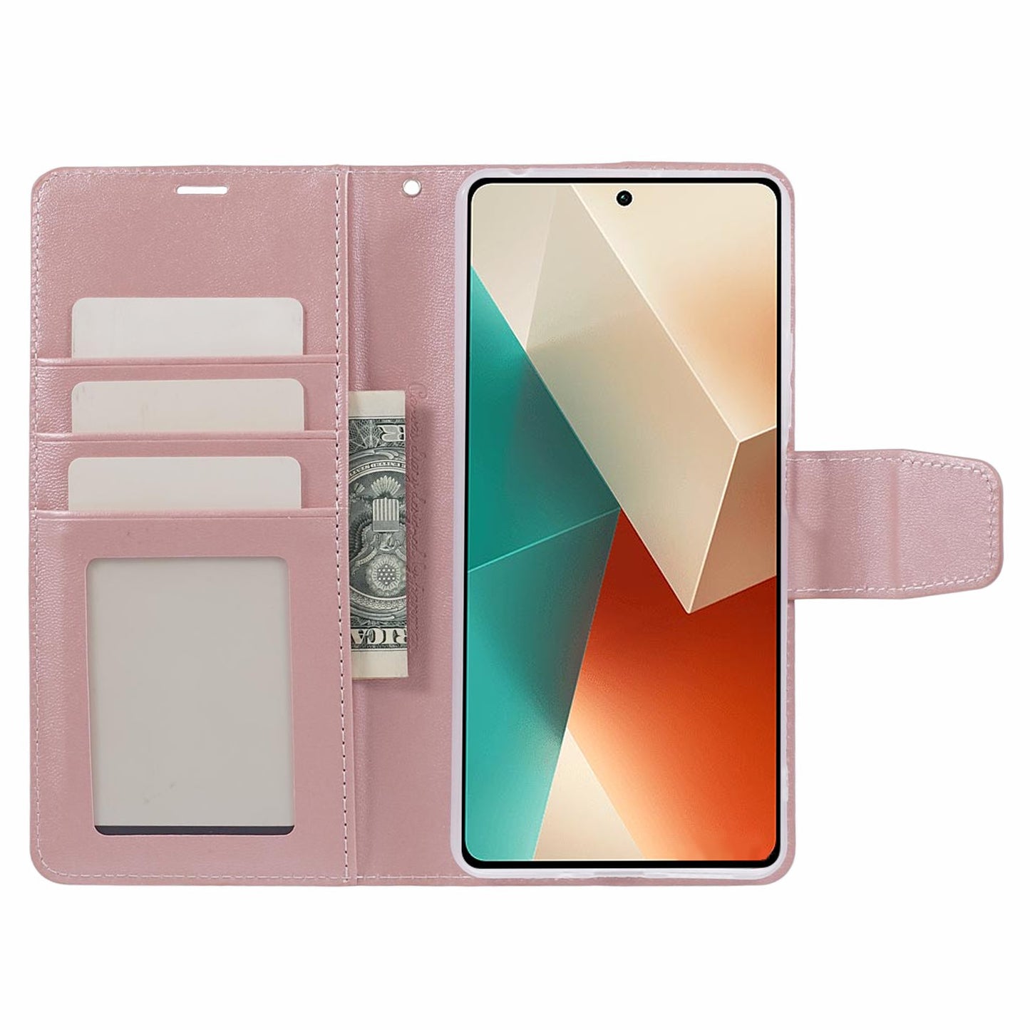HANMAN Mill Series Phone Cover for Xiaomi Redmi Note 13 5G Case PU Leather Phone Shell Wallet - Rose Gold
