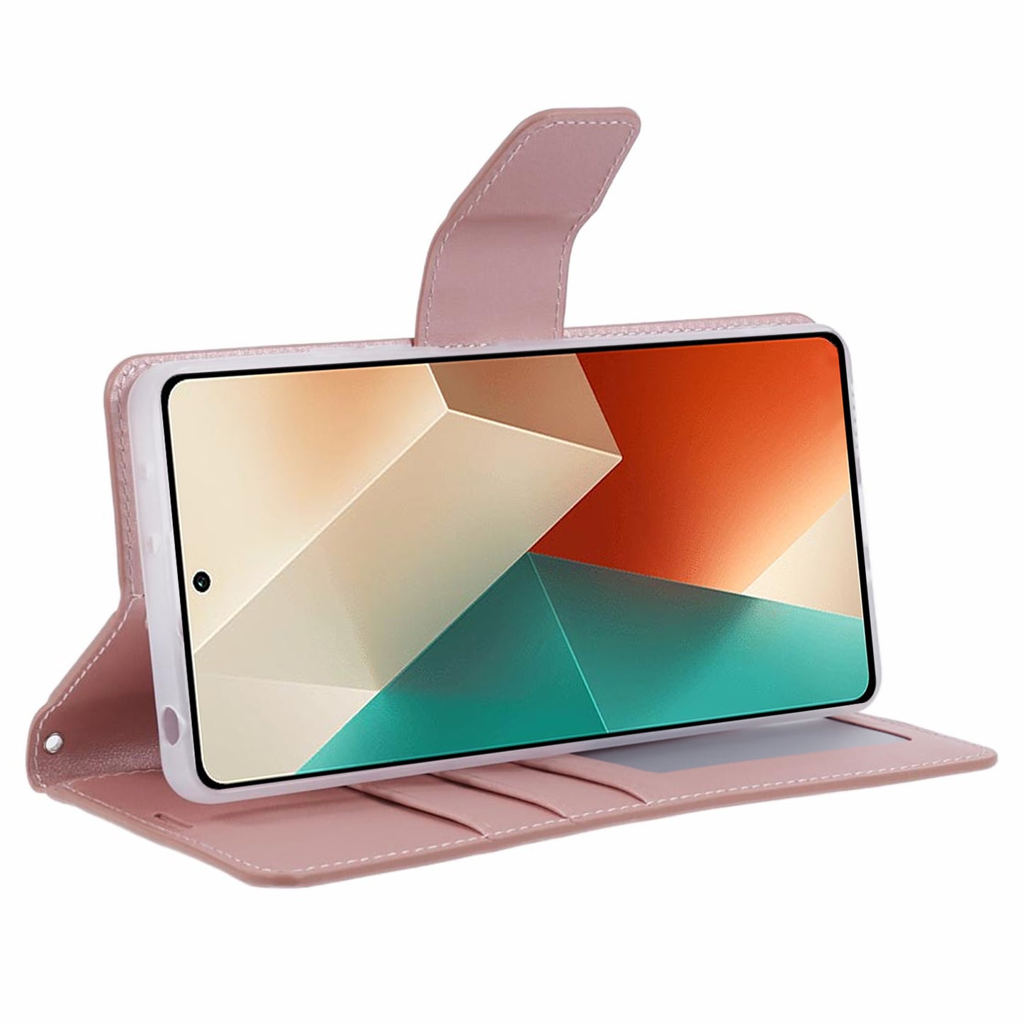 HANMAN Mill Series Phone Cover for Xiaomi Redmi Note 13 5G Case PU Leather Phone Shell Wallet - Rose Gold