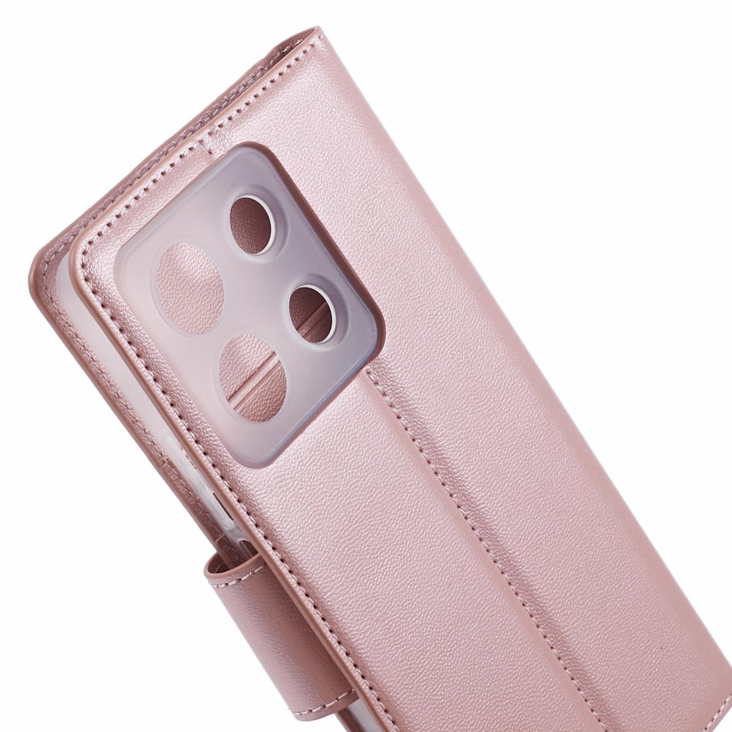 HANMAN Mill Series Phone Cover for Xiaomi Redmi Note 13 5G Case PU Leather Phone Shell Wallet - Rose Gold