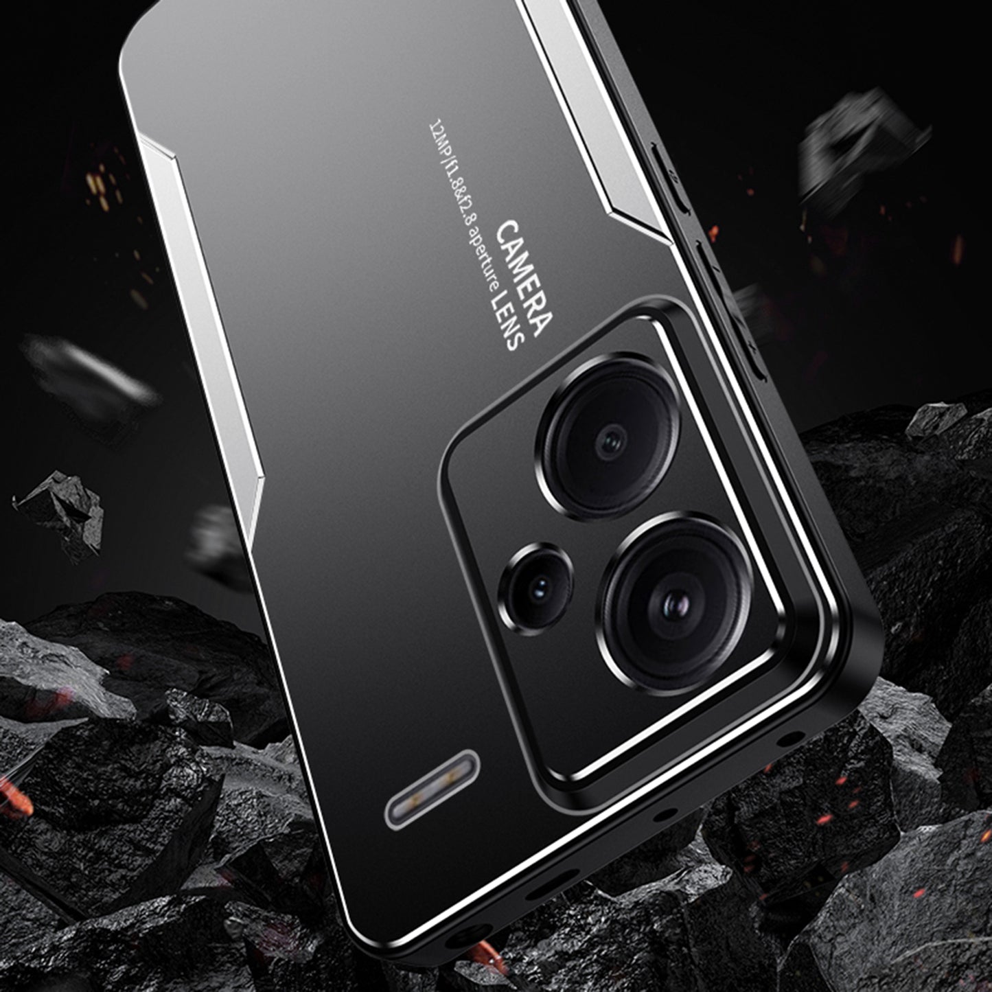 For Xiaomi Redmi Note 13 Pro+ 5G Case Aluminium Alloy+TPU+PC Airbag Protection Protective Shell with Lens Cover - Red