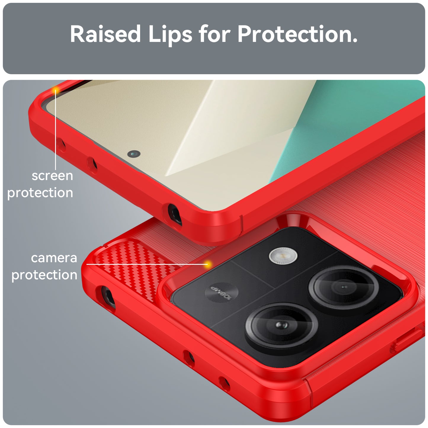 For Xiaomi Redmi Note 13 5G Cell Phone Shell Case TPU Carbon Fiber Texture Shell Cover - Red