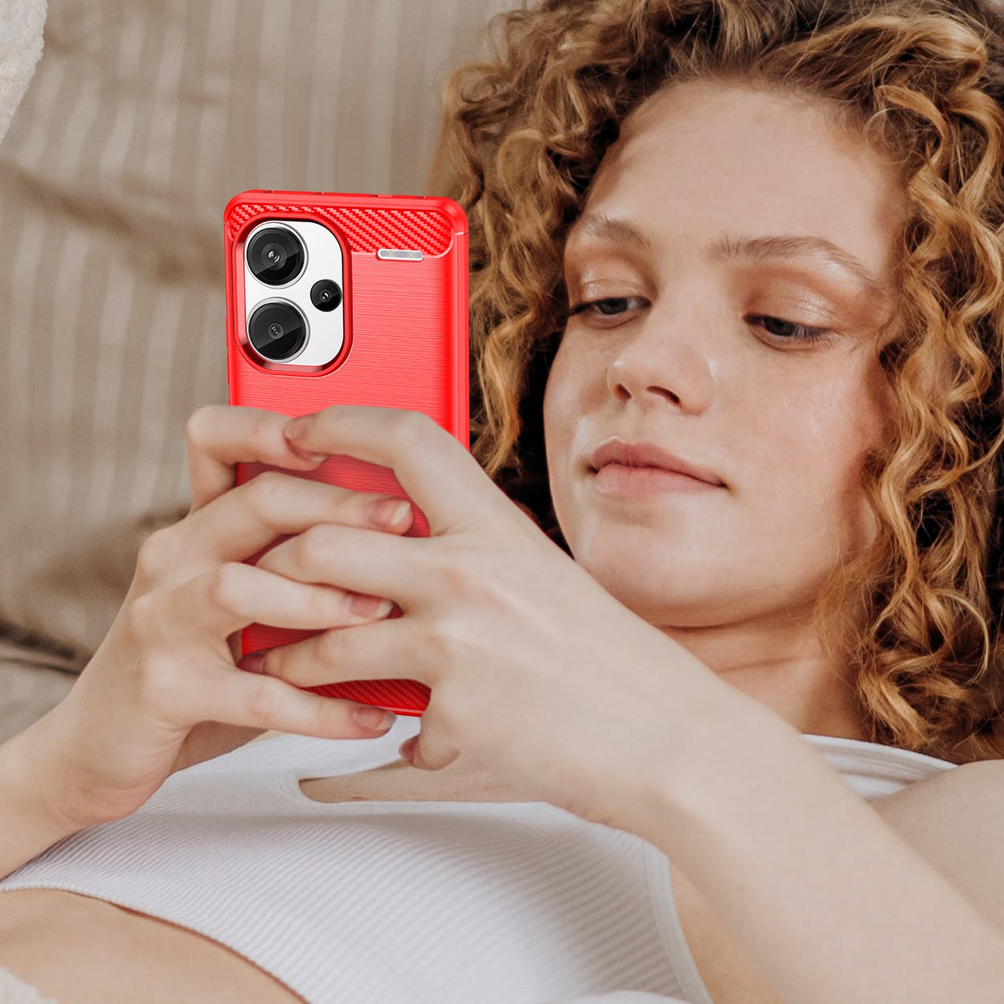 Phone Cover for Xiaomi Redmi Note 13 Pro+ 5G Case TPU Carbon Fiber Texture Phone Shell - Red