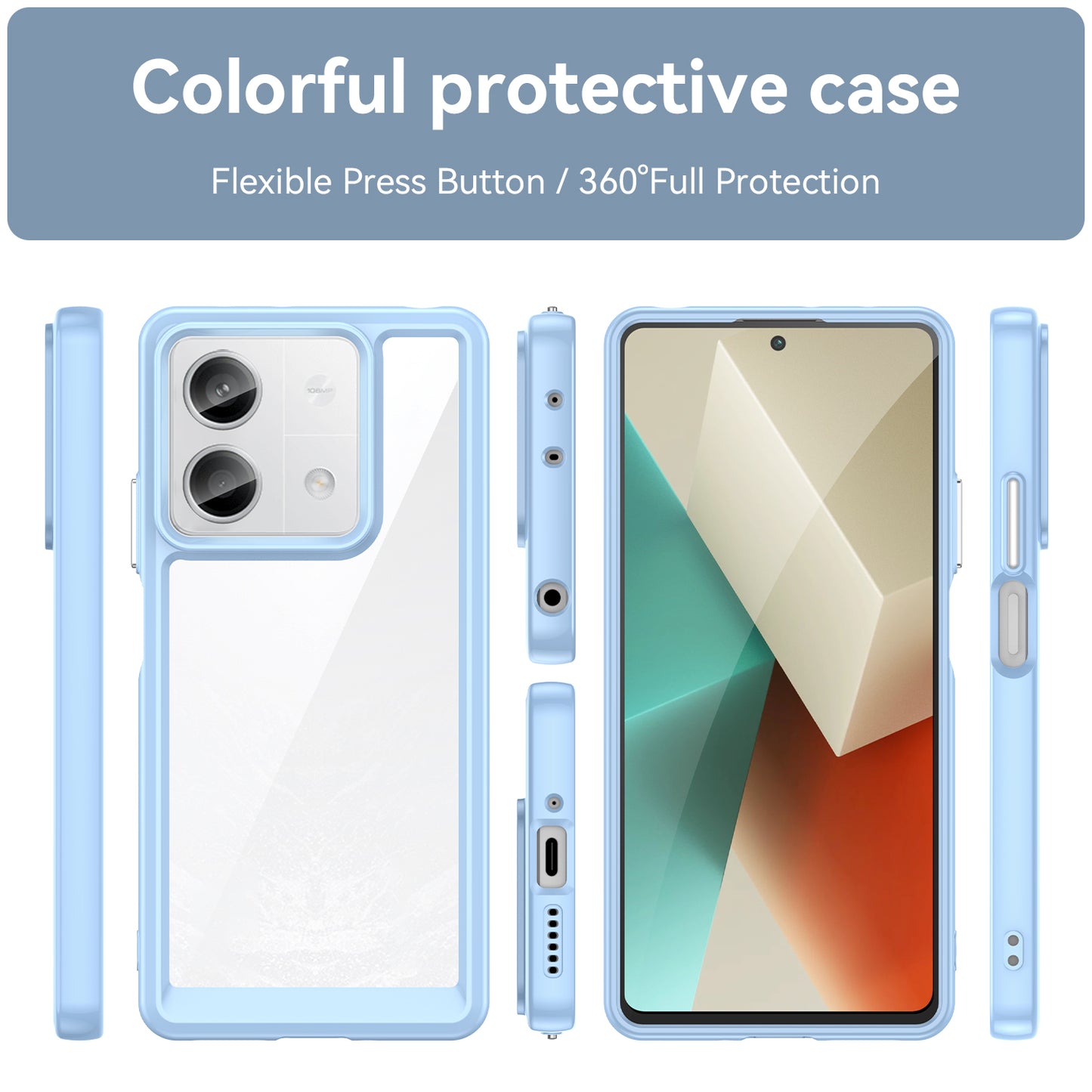 For Xiaomi Redmi Note 13 5G Phone Case Colorful TPU Frame+Acrylic Clear Back - Blue