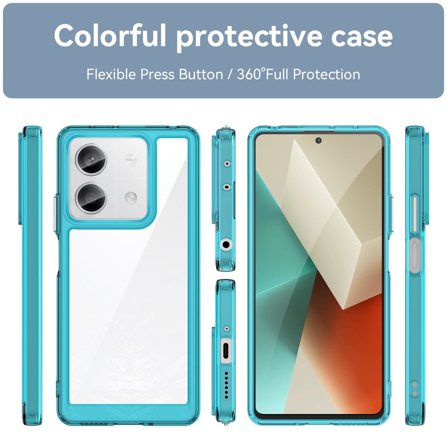 For Xiaomi Redmi Note 13 5G Phone Case Colorful TPU Frame+Acrylic Clear Back - Transparent Blue
