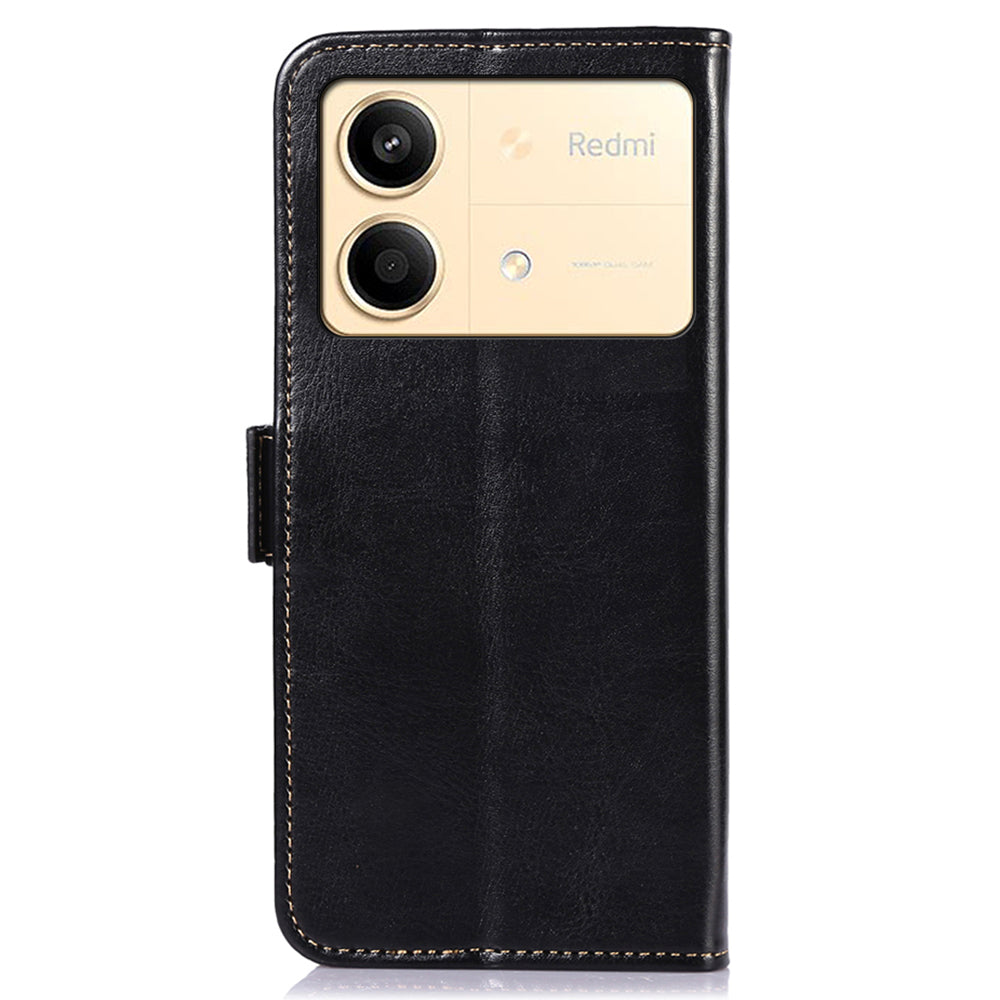 ABEEL For Xiaomi Redmi Note 13R Pro 5G Leather Case Wallet Cover Crazy Horse Texture - Black