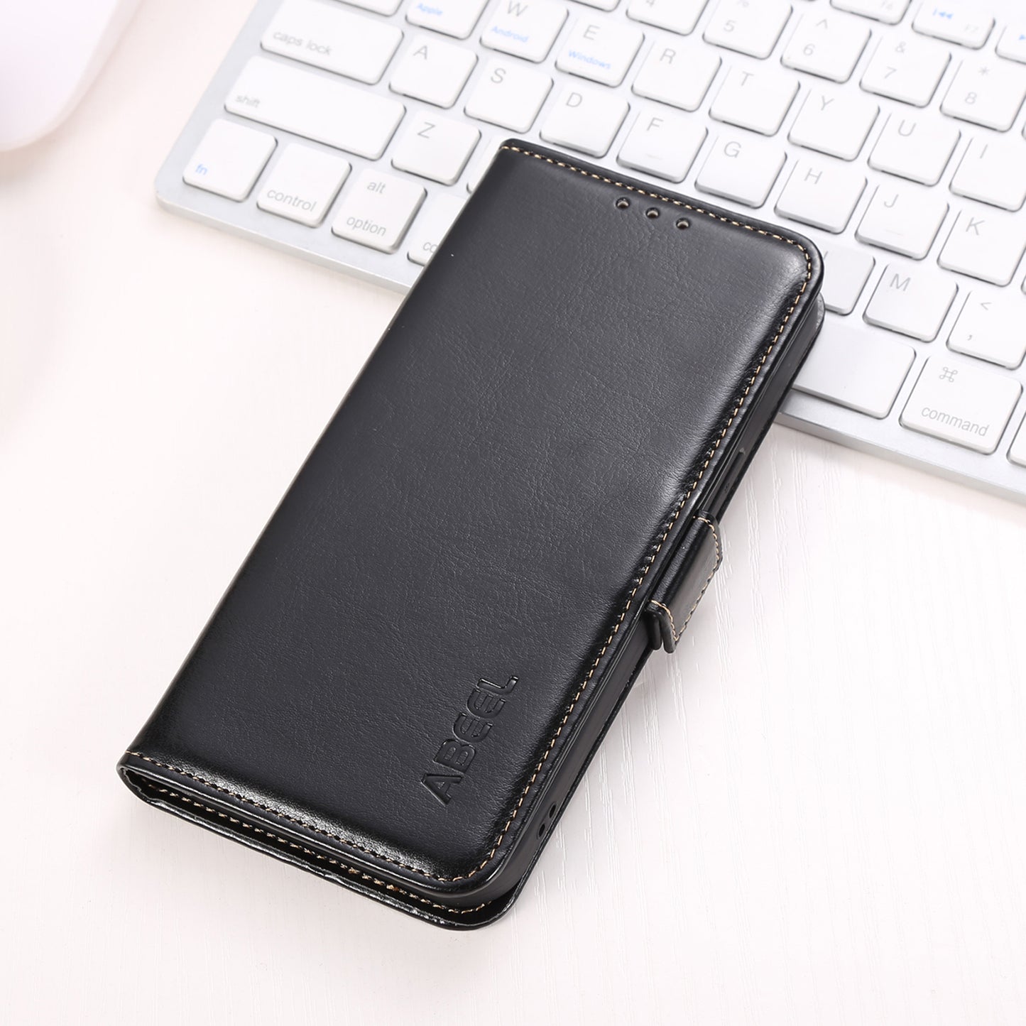 ABEEL For Xiaomi Redmi Note 13R Pro 5G Leather Case Wallet Cover Crazy Horse Texture - Black