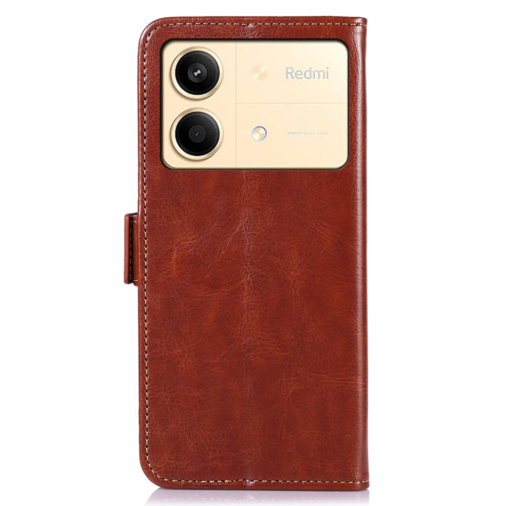 ABEEL For Xiaomi Redmi Note 13R Pro 5G Leather Case Wallet Cover Crazy Horse Texture - Brown