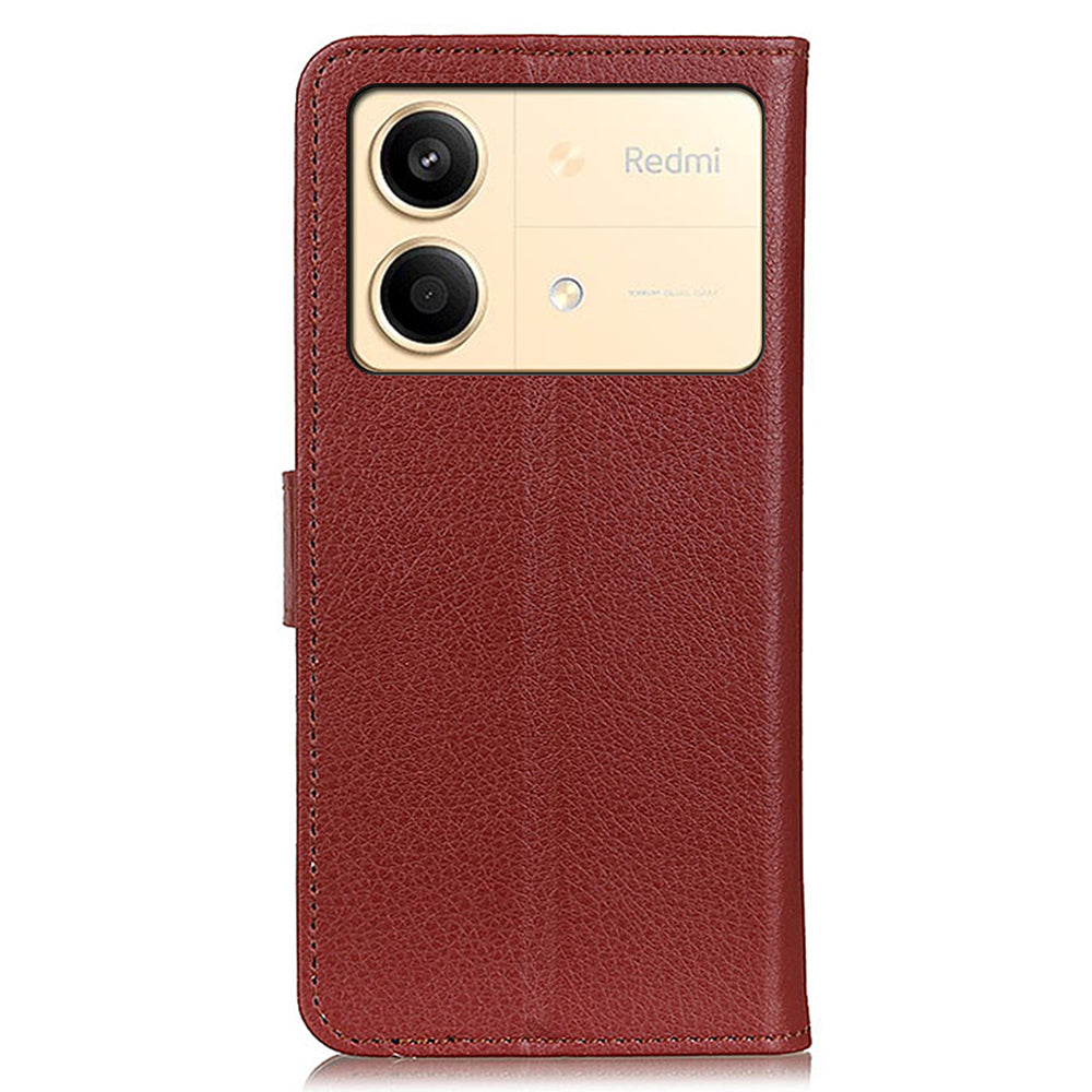 For Xiaomi Redmi Note 13R Pro 5G Leather Wallet Case Litchi Texture Phone Cover - Brown
