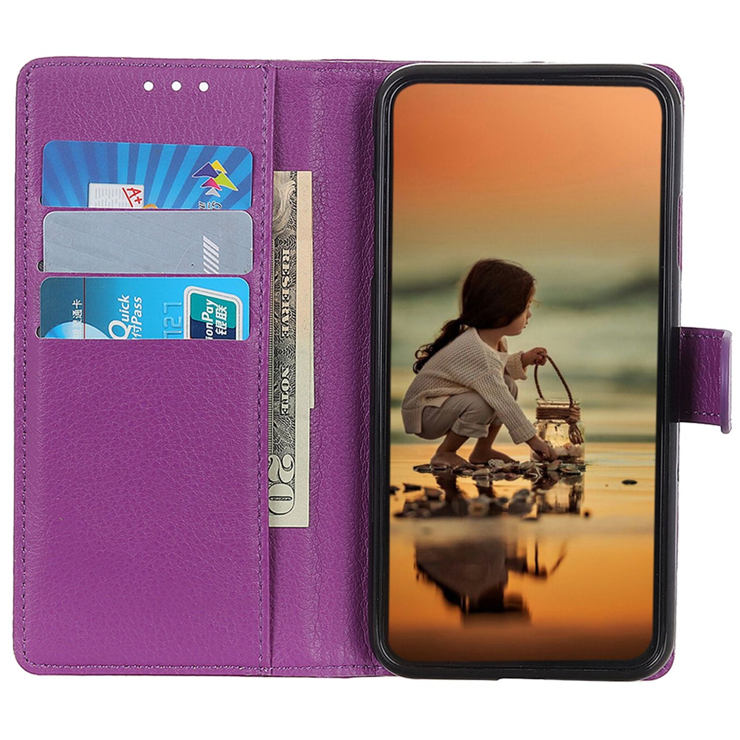 For Xiaomi Redmi Note 13R Pro 5G Leather Wallet Case Litchi Texture Phone Cover - Purple