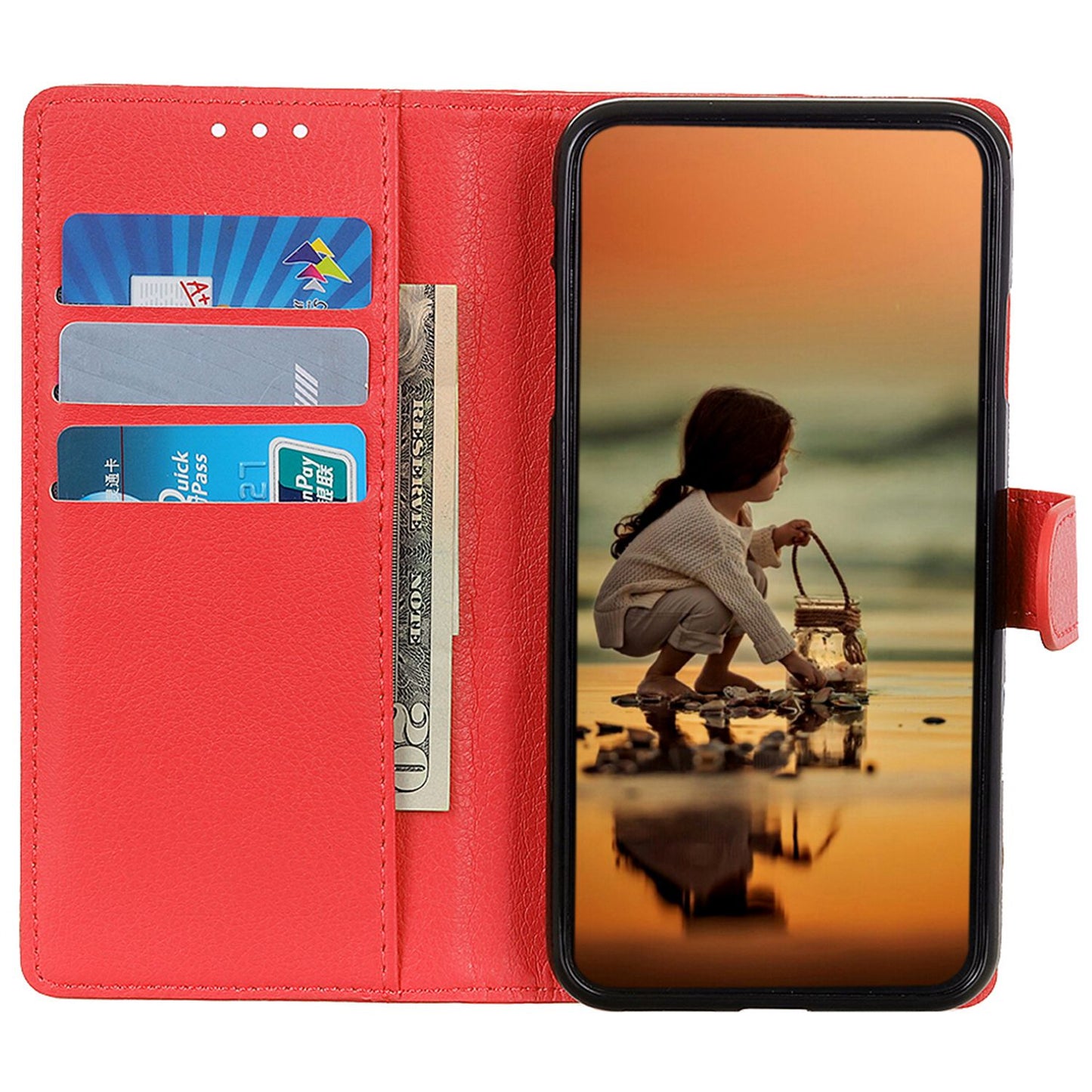 For Xiaomi Redmi Note 13R Pro 5G Leather Wallet Case Litchi Texture Phone Cover - Red
