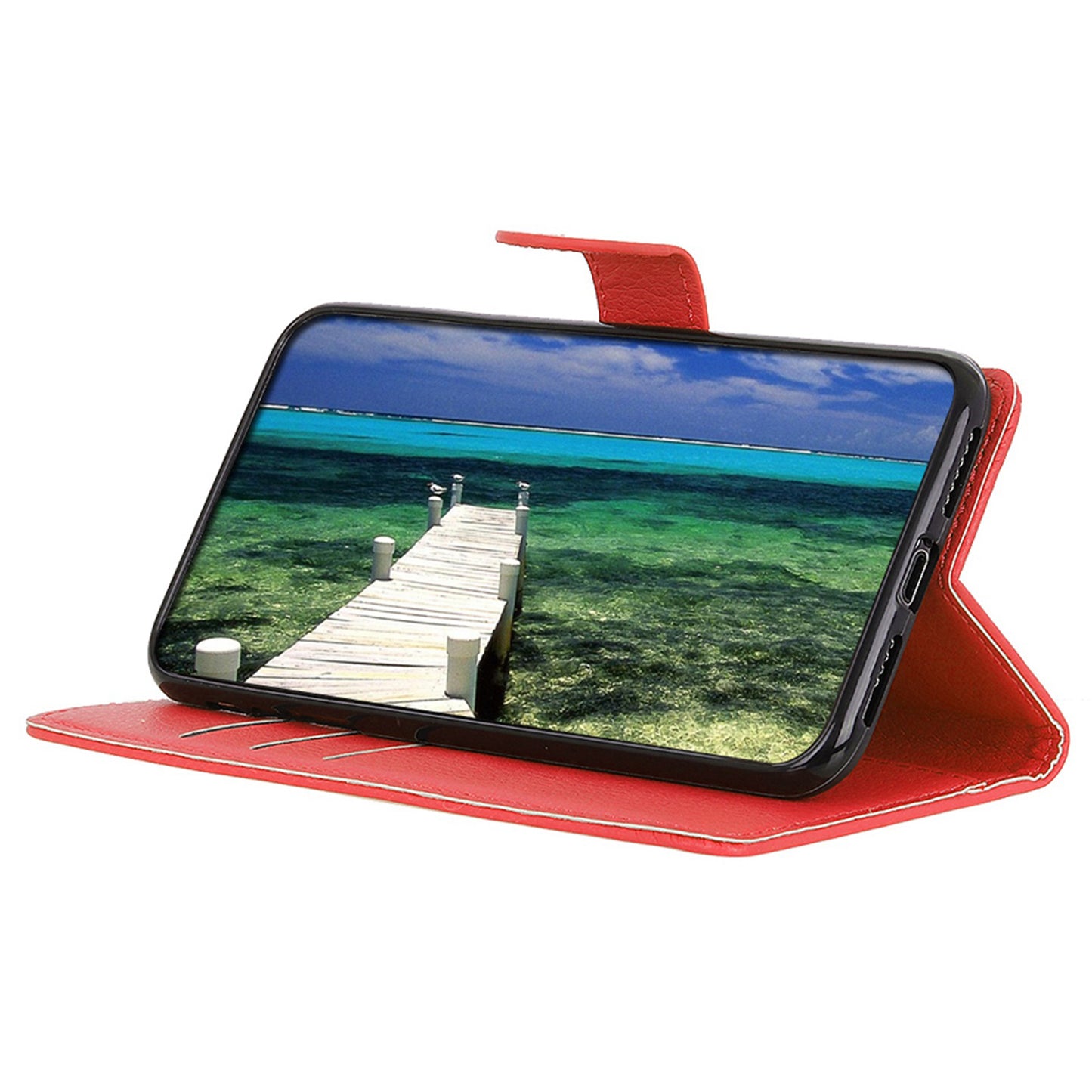 For Xiaomi Redmi Note 13R Pro 5G Leather Wallet Case Litchi Texture Phone Cover - Red