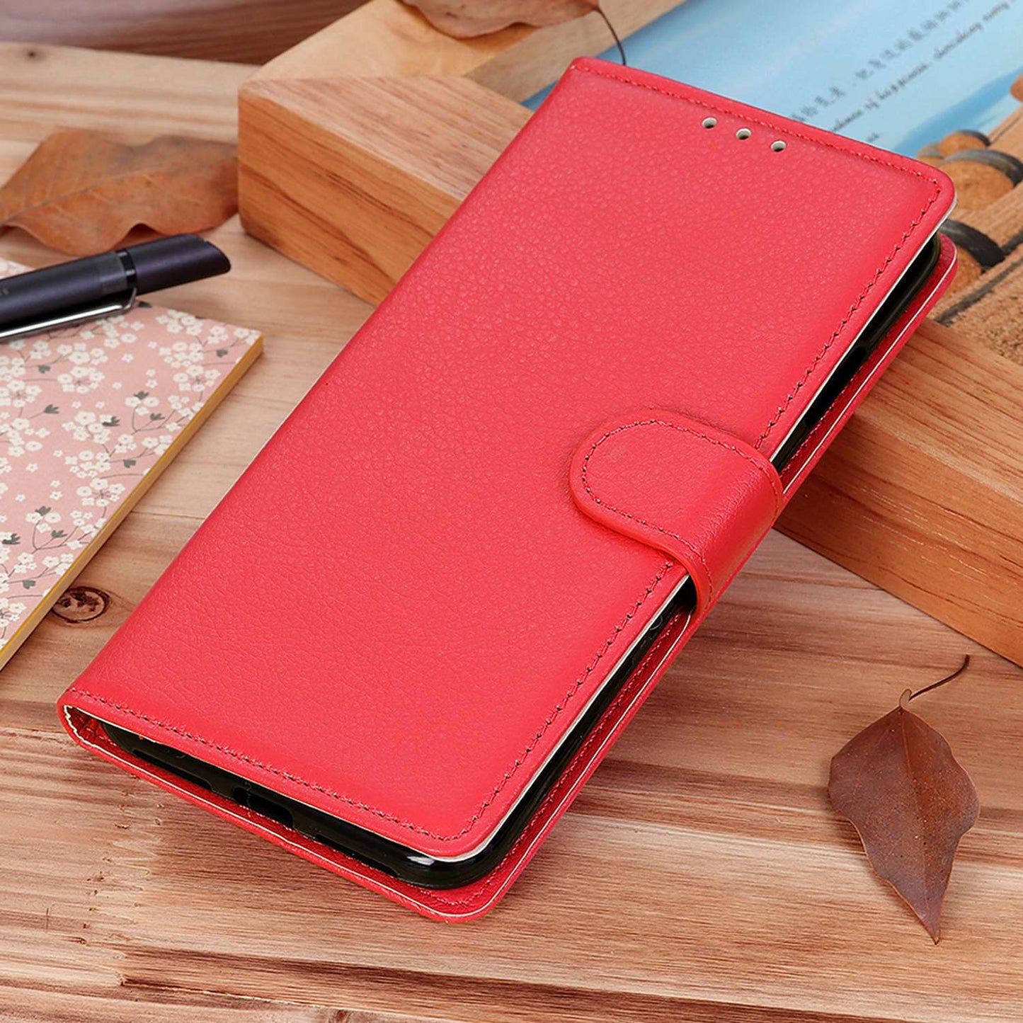 For Xiaomi Redmi Note 13R Pro 5G Leather Wallet Case Litchi Texture Phone Cover - Red