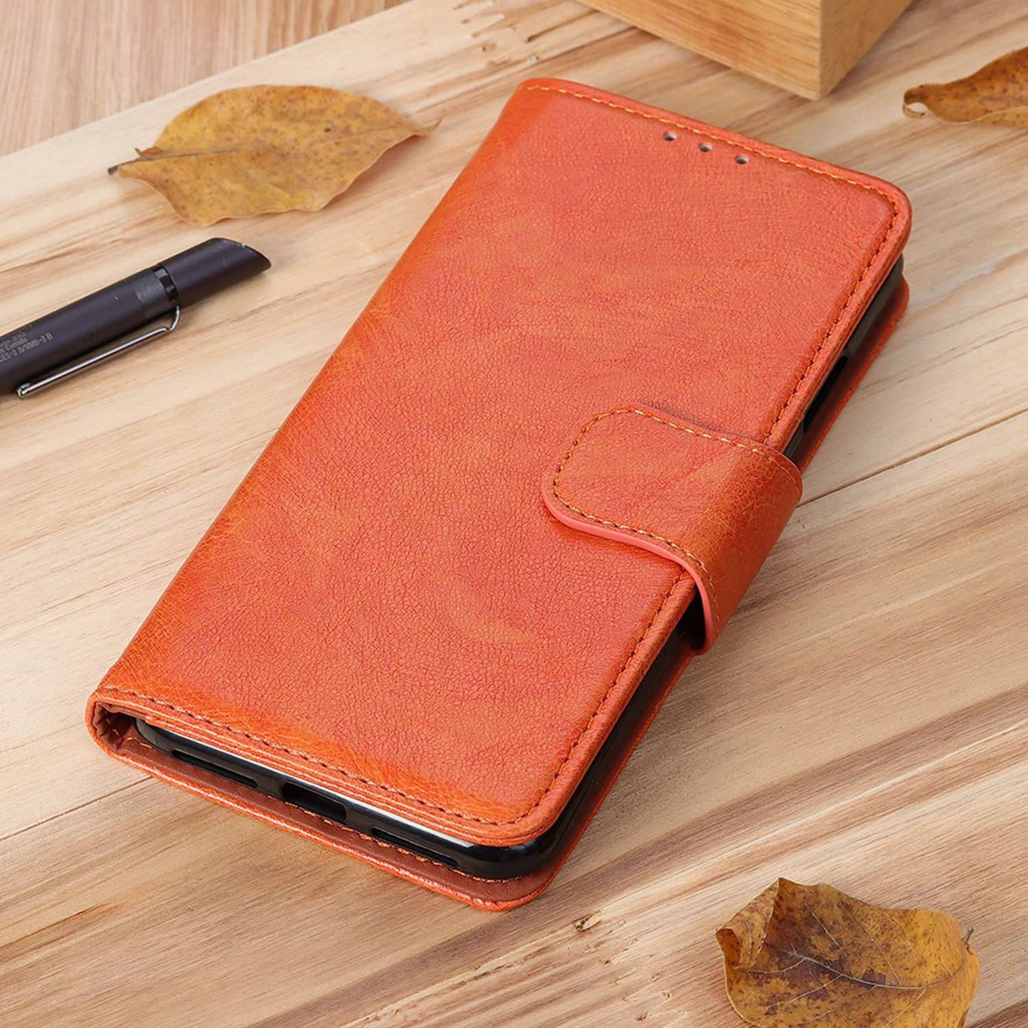 For Xiaomi Redmi Note 13R Pro 5G Wallet Cover Split Leather Case Nappa Texture - Orange