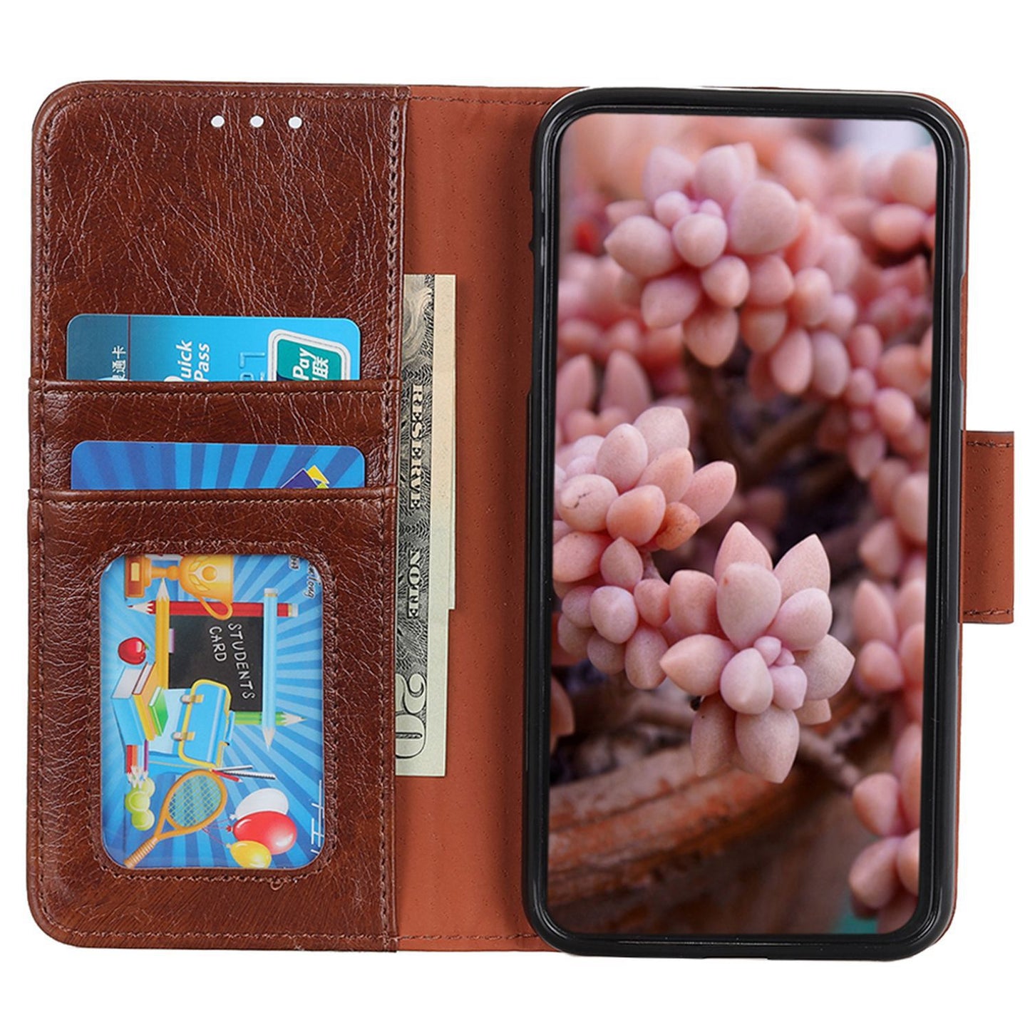For Xiaomi Redmi Note 13R Pro 5G Wallet Cover Split Leather Case Nappa Texture - Brown
